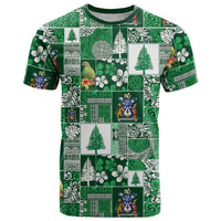 Norfolk Island Meri Krismas T Shirt Pacific Patchwork Xmas Vibes LT9 Green - Polynesian Pride