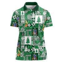 Norfolk Island Meri Krismas Women Polo Shirt Pacific Patchwork Xmas Vibes LT9 Female Green - Polynesian Pride