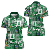 Norfolk Island Meri Krismas Women Polo Shirt Pacific Patchwork Xmas Vibes LT9 - Polynesian Pride