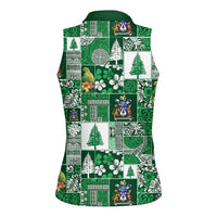 Norfolk Island Meri Krismas Women Sleeveless Polo Shirt Pacific Patchwork Xmas Vibes LT9 - Polynesian Pride