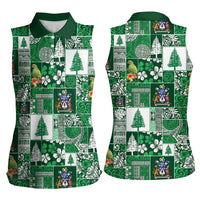 Norfolk Island Meri Krismas Women Sleeveless Polo Shirt Pacific Patchwork Xmas Vibes LT9 - Polynesian Pride