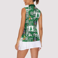 Norfolk Island Meri Krismas Women Sleeveless Polo Shirt Pacific Patchwork Xmas Vibes LT9 - Polynesian Pride