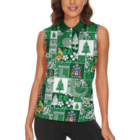 Norfolk Island Meri Krismas Women Sleeveless Polo Shirt Pacific Patchwork Xmas Vibes LT9 - Polynesian Pride