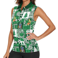 Norfolk Island Meri Krismas Women Sleeveless Polo Shirt Pacific Patchwork Xmas Vibes LT9 - Polynesian Pride