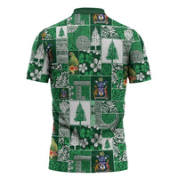 Norfolk Island Meri Krismas Zipper Polo Shirt Pacific Patchwork Xmas Vibes - Polynesian Pride
