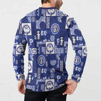 Northern Mariana Islands Magof Nochebuena Button Sweatshirt Pacific Patchwork Xmas Vibes LT9 - Polynesian Pride