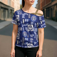 Northern Mariana Islands Magof Nochebuena Cross Shoulder Shirt Pacific Patchwork Xmas Vibes LT9 - Polynesian Pride