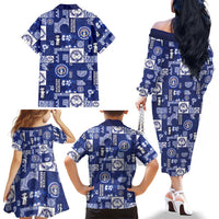 Northern Mariana Islands Magof Nochebuena Family Matching Off The Shoulder Long Sleeve Dress and Hawaiian Shirt Pacific Patchwork Xmas Vibes - Polynesian Pride
