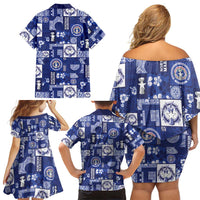 Northern Mariana Islands Magof Nochebuena Family Matching Off Shoulder Short Dress and Hawaiian Shirt Pacific Patchwork Xmas Vibes - Polynesian Pride