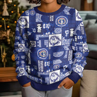 Northern Mariana Islands Magof Nochebuena Kid Ugly Christmas Sweater Pacific Patchwork Xmas Vibes - Polynesian Pride