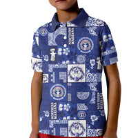 Northern Mariana Islands Magof Nochebuena Kid Polo Shirt Pacific Patchwork Xmas Vibes LT9 Kid Blue - Polynesian Pride