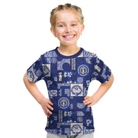 Northern Mariana Islands Magof Nochebuena Kid T Shirt Pacific Patchwork Xmas Vibes LT9 Blue - Polynesian Pride