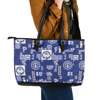 Northern Mariana Islands Magof Nochebuena Leather Tote Bag Pacific Patchwork Xmas Vibes - Polynesian Pride