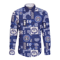 Northern Mariana Islands Magof Nochebuena Long Sleeve Button Shirt Pacific Patchwork Xmas Vibes LT9 Unisex Blue - Polynesian Pride