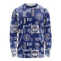 Northern Mariana Islands Magof Nochebuena Long Sleeve Shirt Pacific Patchwork Xmas Vibes LT9 Unisex Blue - Polynesian Pride