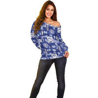 Northern Mariana Islands Magof Nochebuena Off Shoulder Sweater Pacific Patchwork Xmas Vibes - Polynesian Pride