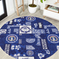 Northern Mariana Islands Magof Nochebuena Round Carpet Pacific Patchwork Xmas Vibes LT9 Blue - Polynesian Pride
