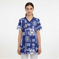 Northern Mariana Islands Magof Nochebuena Scrub Top Pacific Patchwork Xmas Vibes - Polynesian Pride