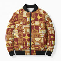 Rotuma Faiakse'ea 'e Kirisimasi Bomber Puffer Jacket Pacific Patchwork Xmas Vibes LT9 Unisex Red - Polynesian Pride