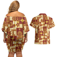 Rotuma Faiakse'ea 'e Kirisimasi Couples Matching Off Shoulder Short Dress and Hawaiian Shirt Pacific Patchwork Xmas Vibes - Polynesian Pride