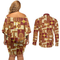 Rotuma Faiakse'ea 'e Kirisimasi Couples Matching Off Shoulder Short Dress and Long Sleeve Button Shirt Pacific Patchwork Xmas Vibes LT9 - Polynesian Pride