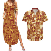 Rotuma Faiakse'ea 'e Kirisimasi Couples Matching Summer Maxi Dress and Hawaiian Shirt Pacific Patchwork Xmas Vibes LT9 Red - Polynesian Pride
