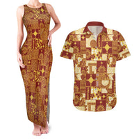 Rotuma Faiakse'ea 'e Kirisimasi Couples Matching Tank Maxi Dress and Hawaiian Shirt Pacific Patchwork Xmas Vibes LT9 Red - Polynesian Pride