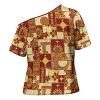 Rotuma Faiakse'ea 'e Kirisimasi Cross Shoulder Shirt Pacific Patchwork Xmas Vibes LT9 - Polynesian Pride