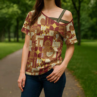 Rotuma Faiakse'ea 'e Kirisimasi Cross Shoulder Shirt Pacific Patchwork Xmas Vibes LT9 - Polynesian Pride