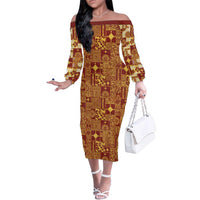 Rotuma Faiakse'ea 'e Kirisimasi Family Matching Off The Shoulder Long Sleeve Dress and Hawaiian Shirt Pacific Patchwork Xmas Vibes - Polynesian Pride