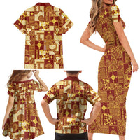 Rotuma Faiakse'ea 'e Kirisimasi Family Matching Short Sleeve Bodycon Dress and Hawaiian Shirt Pacific Patchwork Xmas Vibes - Polynesian Pride