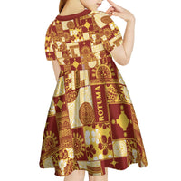 Rotuma Faiakse'ea 'e Kirisimasi Kid Short Sleeve Dress Pacific Patchwork Xmas Vibes LT9 - Polynesian Pride