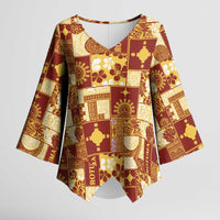 Rotuma Faiakse'ea 'e Kirisimasi Kimono Sleeve Blouse Pacific Patchwork Xmas Vibes LT9 Female Red - Polynesian Pride