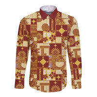 Rotuma Faiakse'ea 'e Kirisimasi Long Sleeve Button Shirt Pacific Patchwork Xmas Vibes LT9 Unisex Red - Polynesian Pride