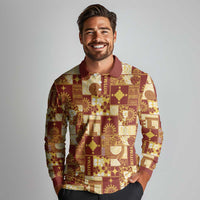 Rotuma Faiakse'ea 'e Kirisimasi Long Sleeve Polo Shirt Pacific Patchwork Xmas Vibes LT9 - Polynesian Pride