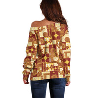 Rotuma Faiakse'ea 'e Kirisimasi Off Shoulder Sweater Pacific Patchwork Xmas Vibes - Polynesian Pride