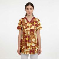 Rotuma Faiakse'ea 'e Kirisimasi Scrub Top Pacific Patchwork Xmas Vibes LT9 - Polynesian Pride