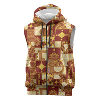 Rotuma Faiakse'ea 'e Kirisimasi Sleeveless Zip Hoodie Pacific Patchwork Xmas Vibes LT9 Red - Polynesian Pride