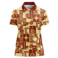 Rotuma Faiakse'ea 'e Kirisimasi Women Polo Shirt Pacific Patchwork Xmas Vibes LT9 Female Red - Polynesian Pride