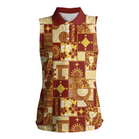 Rotuma Faiakse'ea 'e Kirisimasi Women Sleeveless Polo Shirt Pacific Patchwork Xmas Vibes LT9 Female Red - Polynesian Pride