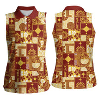 Rotuma Faiakse'ea 'e Kirisimasi Women Sleeveless Polo Shirt Pacific Patchwork Xmas Vibes LT9 - Polynesian Pride