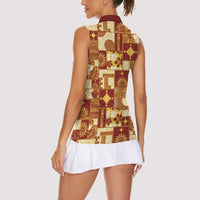 Rotuma Faiakse'ea 'e Kirisimasi Women Sleeveless Polo Shirt Pacific Patchwork Xmas Vibes LT9 - Polynesian Pride