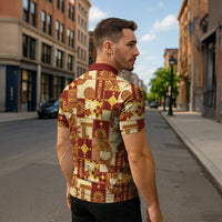 Rotuma Faiakse'ea 'e Kirisimasi Zipper Polo Shirt Pacific Patchwork Xmas Vibes LT9 - Polynesian Pride