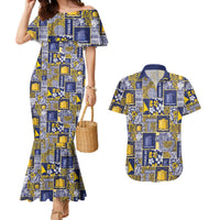 Tokelau Manuia te Kilihimahi Couples Matching Mermaid Dress and Hawaiian Shirt Pacific Patchwork Xmas Vibes LT9 Blue - Polynesian Pride