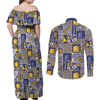 Tokelau Manuia te Kilihimahi Couples Matching Off Shoulder Maxi Dress and Long Sleeve Button Shirt Pacific Patchwork Xmas Vibes LT9 - Polynesian Pride
