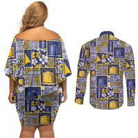 Tokelau Manuia te Kilihimahi Couples Matching Off Shoulder Short Dress and Long Sleeve Button Shirt Pacific Patchwork Xmas Vibes LT9 - Polynesian Pride