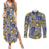 Tokelau Manuia te Kilihimahi Couples Matching Summer Maxi Dress and Long Sleeve Button Shirt Pacific Patchwork Xmas Vibes LT9 Blue - Polynesian Pride