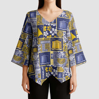Tokelau Manuia te Kilihimahi Kimono Sleeve Blouse Pacific Patchwork Xmas Vibes LT9 - Polynesian Pride