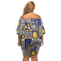 Tokelau Manuia te Kilihimahi Off Shoulder Short Dress Pacific Patchwork Xmas Vibes LT9 - Polynesian Pride