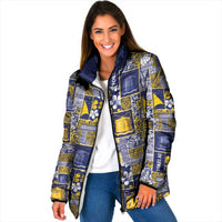 Tokelau Manuia te Kilihimahi Padded Jacket Pacific Patchwork Xmas Vibes LT9 Women Blue - Polynesian Pride